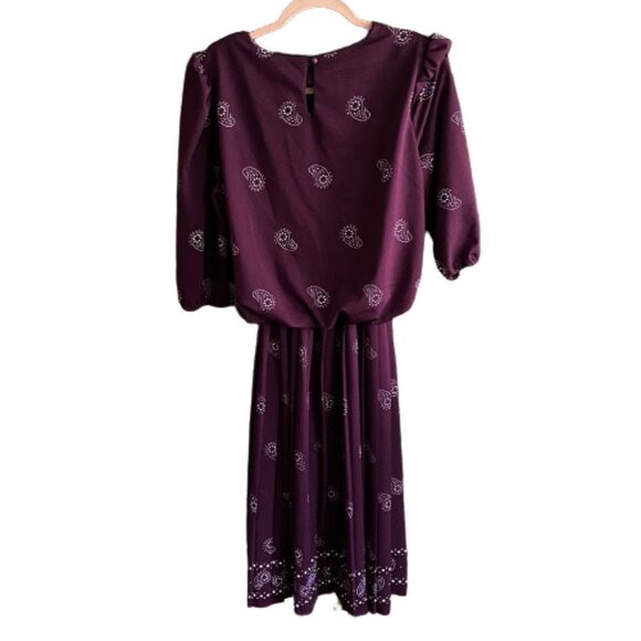 Vintage 80s midi pleated paisley print dress - Picture 3 of 16